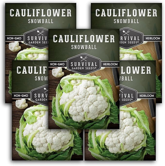 Snowball Cauliflower Seed for Planting - 5 Packets with Instructions to Plant & Grow Amazing White Vegetables in Your Home Vegetable Garden - Non-GMO Heirloom Variety - Survival Garden Seeds