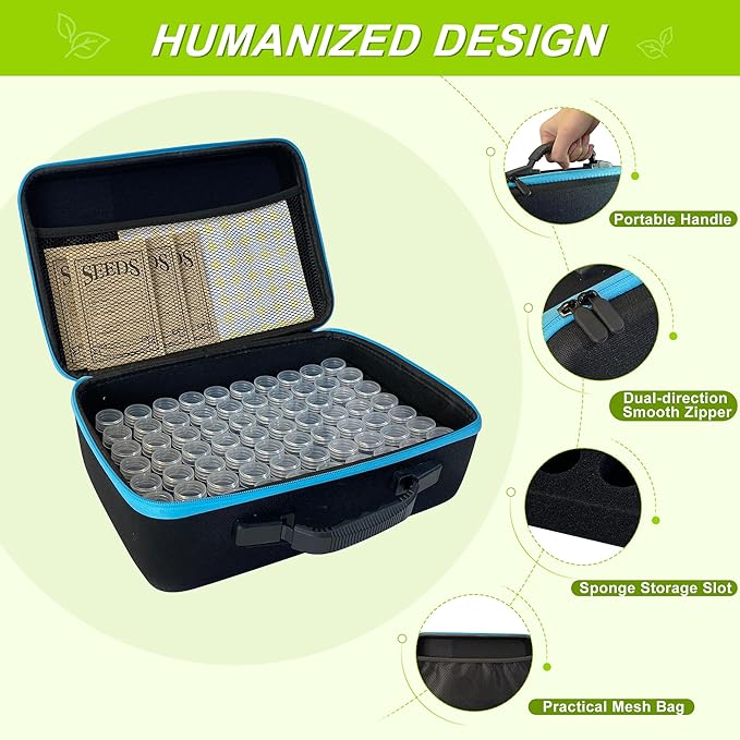 140 Slots Seed Storage Organizer Box with 20 Seed Envelopes, Large Capacity Seed Storage Container with Zipper Bag, Label Stickers, Tweezers, Funnel, Garden Seeds Saver Kit for Vegetable, Flower