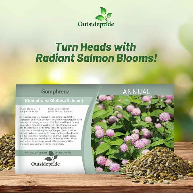 Outsidepride 1000 Seeds Annual Salmon Gomphrena Globosa Flower Seed for Planting