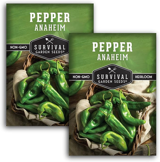 Survival Garden Seeds Anaheim Chili Pepper Seed for Planting - 2 Packets with Instructions to Plant & Grow Mild to Medium Hot Chile Peppers in Your Home Vegetable Garden - Non-GMO Heirloom Variety
