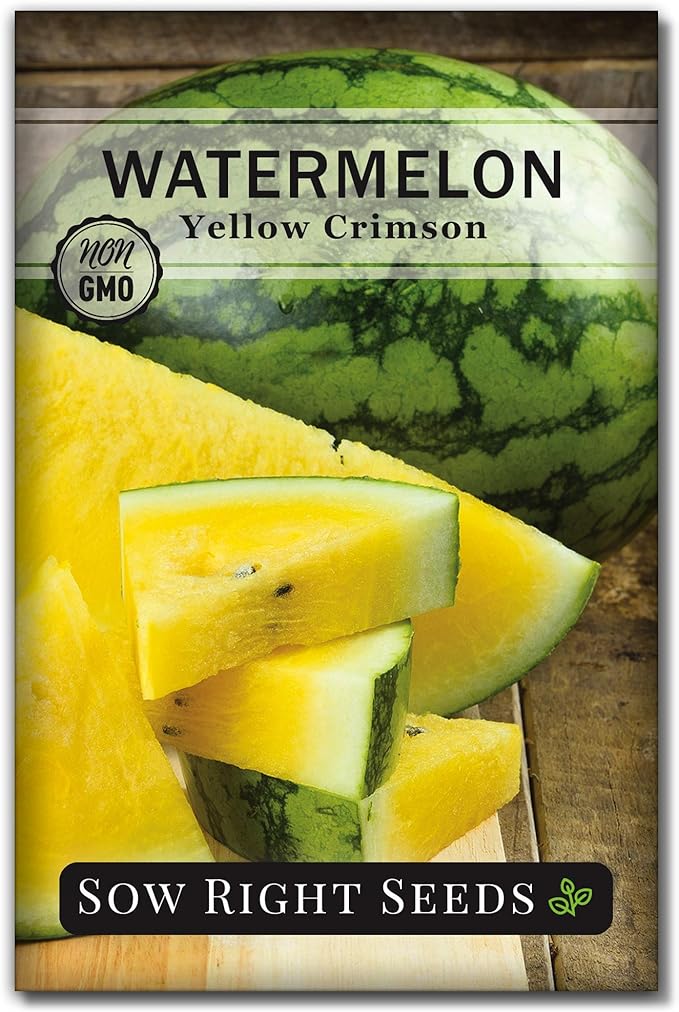 Sow Right Seeds - Yellow Crimson Sweet Watermelon Seed for Planting - Non-GMO Heirloom Packet with Instructions to Plant a Home Vegetable Garden - Rare Yellow Flesh Melon with Sweet Flavor (1)