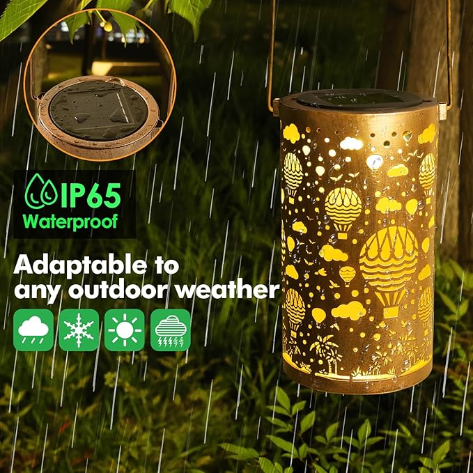 Fabuday Hot Air Balloon Outdoor Solar Lantern Waterproof - Hanging Solar Power Lights Led for Outside, Garden Decor for Patio, Porch, Balcony, Yard and Deck, Gardening Decorations Gifts for Women Mom