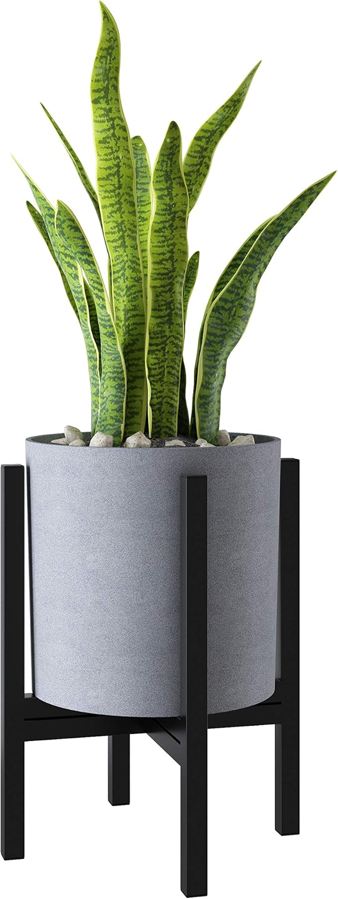 FaithLand Plant Pot 10 inch - Perfectly Fits Mid-Century Modern Plant Stand - Drainage Plug and Drainage Mesh Screen - Gray Planter Pot