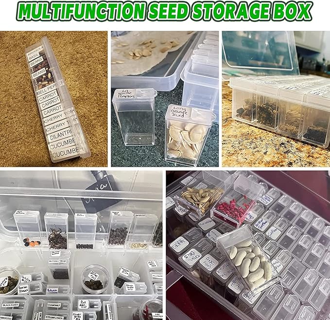 Seed Storage Box, Seeds Storage Organizer with Label Stickers(seeds not included), 38 Slots, Seed Container Storage use for Flower Seeds,Vegetable Seeds, Clover Seeds,Basil Seeds,Tomato Seeds