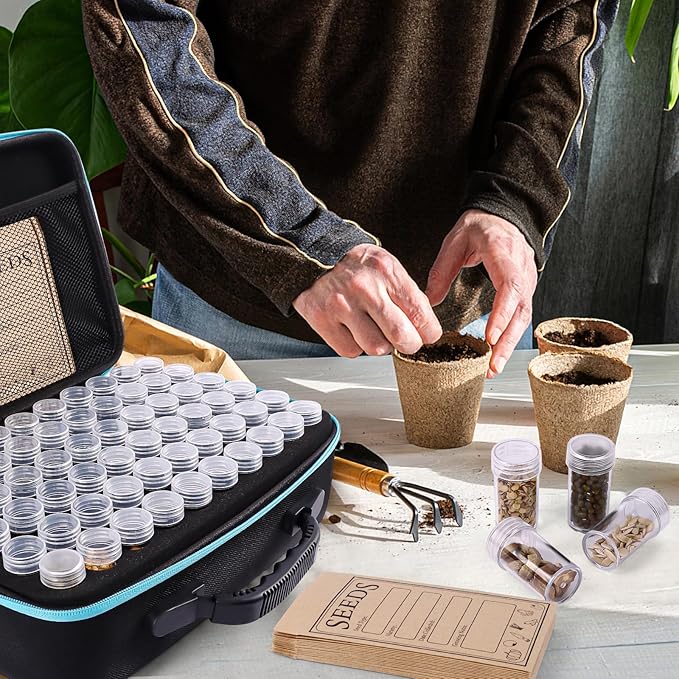 120 Slots Seed Storage Organizer with 20 Seed Envelopes, Sturdy Seed Organizer Storage Box with Zipper Bag Label Stickers(Seeds not Included), Seed Storage Container for Flower Plants Garden