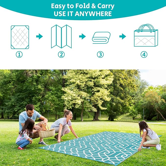 HEBE Outdoor Rug Waterproof 9x12, Reversible Plastic Straw Rug RV Camping Rug, Indoor Outdoor Patio Mat Clearance, Outside Carpet for Porch,Deck,Camper,Balcony,Backyard,Picnic