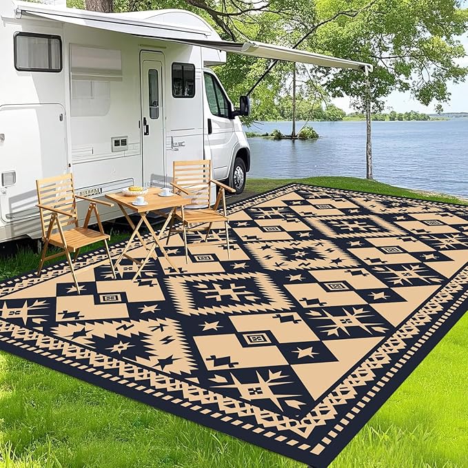 WILDROOTS 5x8 Feet Plastic Bohemian Outdoor Rug, Stain Resistant Waterproof Reversible Outdoor Patio Rug, Fade Resistant Camping Rug
