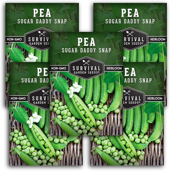 Survival Garden Seeds - Sugar Daddy Snap Pea Seed for Planting - 5 Packs with Instructions to Plant and Grow in Delicious Pea Pods Your Home Vegetable Garden - Non-GMO Heirloom Variety