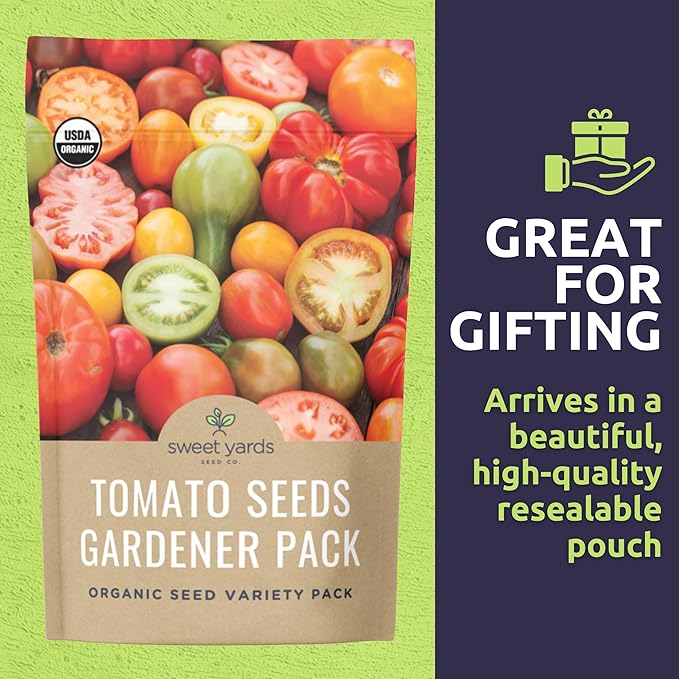 Organic Tomato Seeds Variety Pack - 10 Individual Packs - 2025 Season - Roma, Cherry, Black Krim, Yellow Pear, Pineapple and More! for Indoor & Outdoor Planting (Non-GMO, Certified Organic)