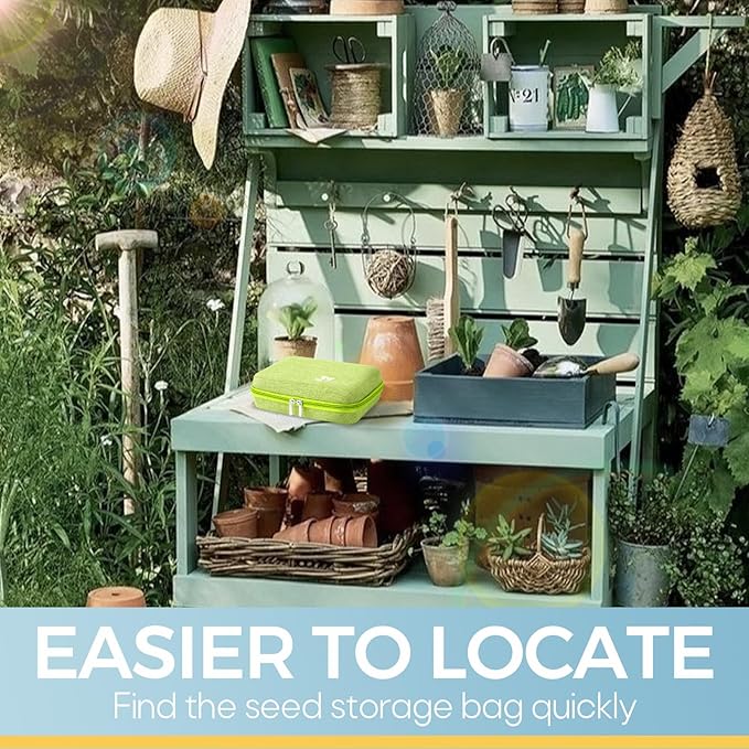 【40 Slots】 Seed Storage Organizer, Sturdy Seed Organizer Storage Box with Dual Zipper Bag and 42Pcs Label Stickers, Glass Seed Storage Container for Flower Vegetable Plants Garden Seeds Saving, Green