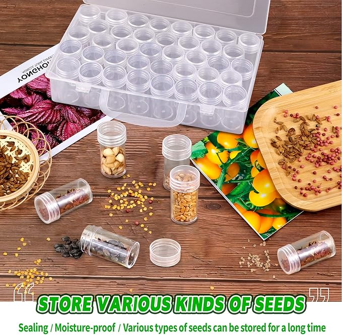 Seed Storage Box, Seeds Storage Organizer with Label Stickers(seeds not included), 38 Slots, Seed Container Storage use for Flower Seeds,Vegetable Seeds, Clover Seeds,Basil Seeds,Tomato Seeds