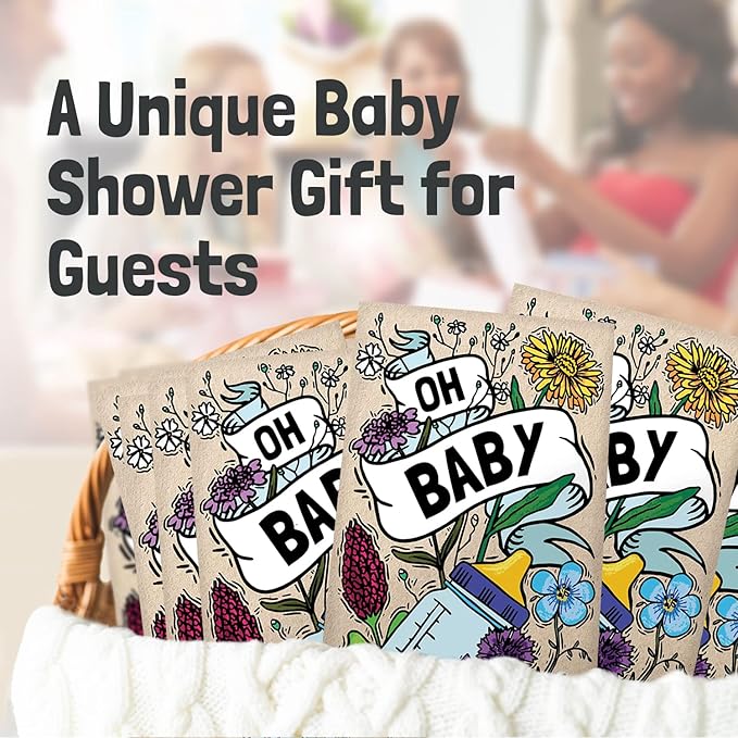 Wildflower Seed Packets Party Favors: 25 Pack Oh Baby Colorful Mix of Flowers for Planting, Gardening, & Any Baby Shower, Bulk Seed Packets for Spring & Summer Blooms, Thank Guests by Sustaible Sprout