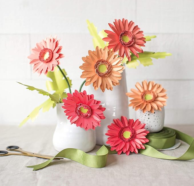 Lia Griffith Frosted Paper Blooms, Gerbera Daisies, 6" x 6.5", Assorted, 17 Pages, Colors May Vary Count