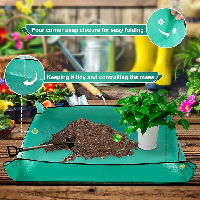Plant Repotting Mat Waterproof Transplanting Floor Mat Indoor Gardening Potting Succulents Mat Portable Tray with Gardening Gloves - 39.4" x 29.5"