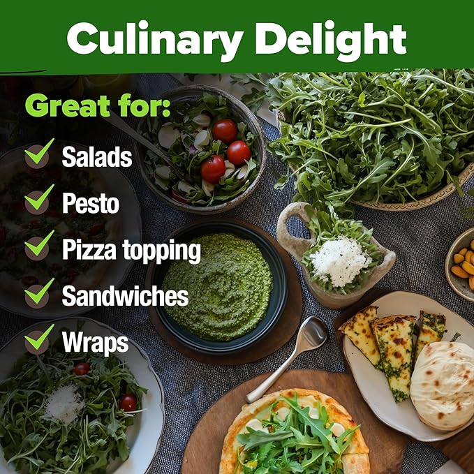 HOME GROWN Arugula Roquette Seeds 2 Pack (9g) 4350 Non-GMO Heirloom Arugula Seeds for Planting - Best for Outdoor Gardens, Providing Fast-Growing Greens for Salads and Sandwiches - Eruca vesicaria