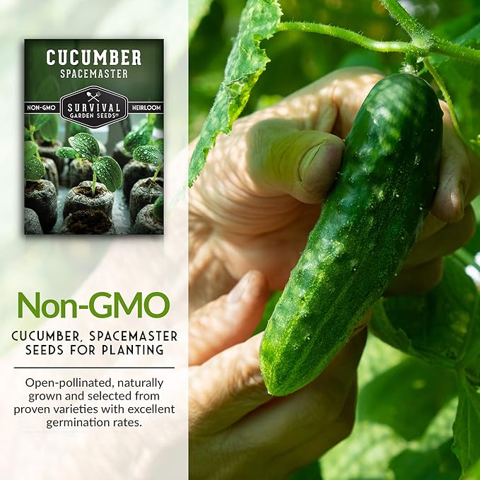 5 Packs Spacemaster Cucumber Seed for Planting - Packet with Instructions to Plant Container Friendly Cucumbers in Your Home Vegetable Garden - Non-GMO Heirloom Variety - Survival Garden Seeds