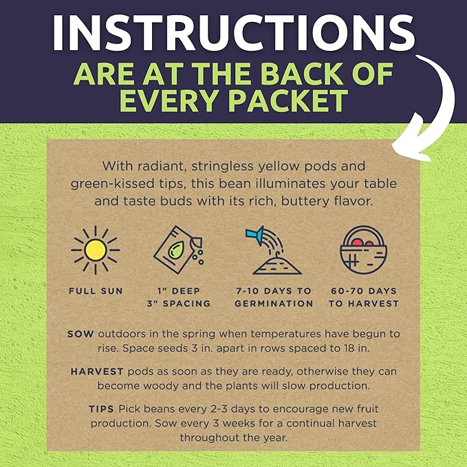 Organic Bean Seeds Variety Pack - 5 Individual Packs - 2025 Season - Golden Wax Bush Bean, Cannellini Shelling Bean and More! for Indoor & Outdoor Planting (Non-GMO, Certified Organic)