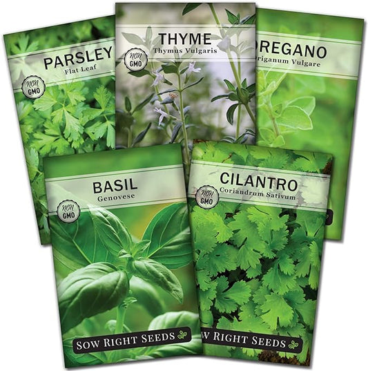 Sow Right Seeds - Hydroponic Herb Seeds for Planting - Basil, Thyme, Cilantro, Parsley & Oregano Seeds for Planting and Growing a Hydroponic Garden Indoors - Perfect for Your Growing Tower or System