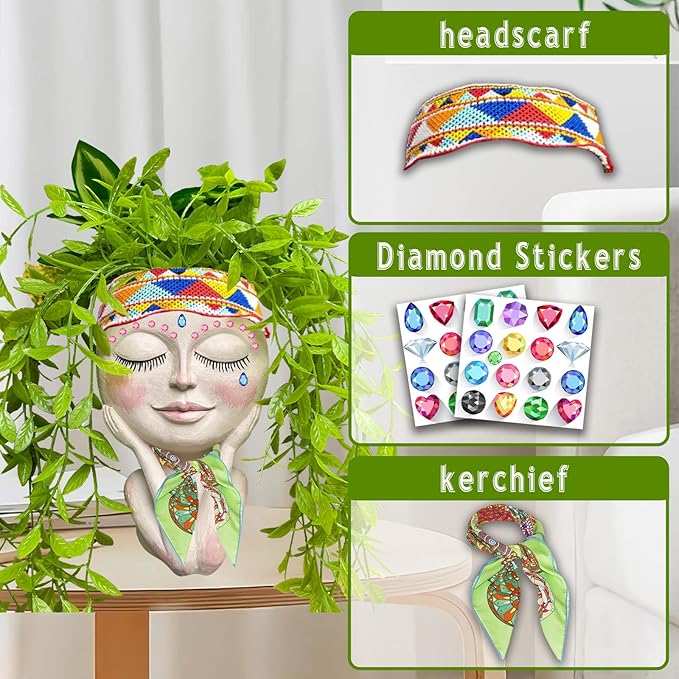 Face Planters Pots Head - Cute Succulents Plants Planters, Plant Pots Indoor with Drainage System, Garden Gifts for Wome, Garden Decorations for Outdoor, Unique Ornaments for Home