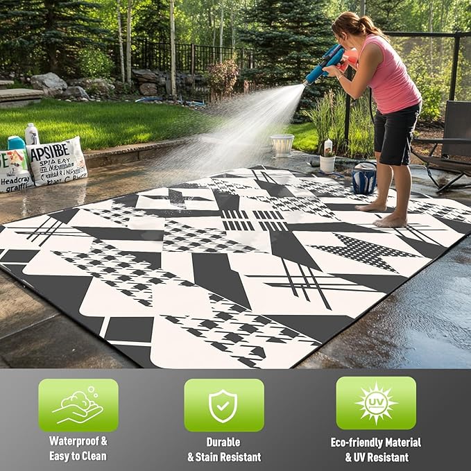 WILDROOTS 5x8 Feet Houndstooth Plastic Outdoor Rug, Stain Resistant Waterproof Reversible Outdoor Patio Rug, Fade Resistant Camping Rug