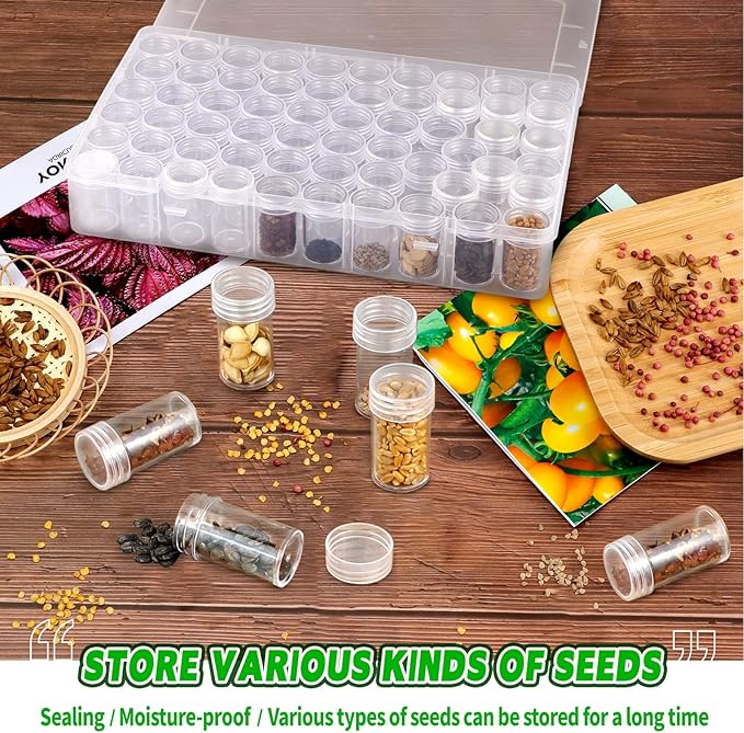 60 Slots Seed Storage Box, Seeds Storage Organizer with Label Stickers(seeds not included), Seed Container Storage used for Flower Seeds, Vegetable Seeds, Clover Seeds, Basil Seeds, Tomato Seeds