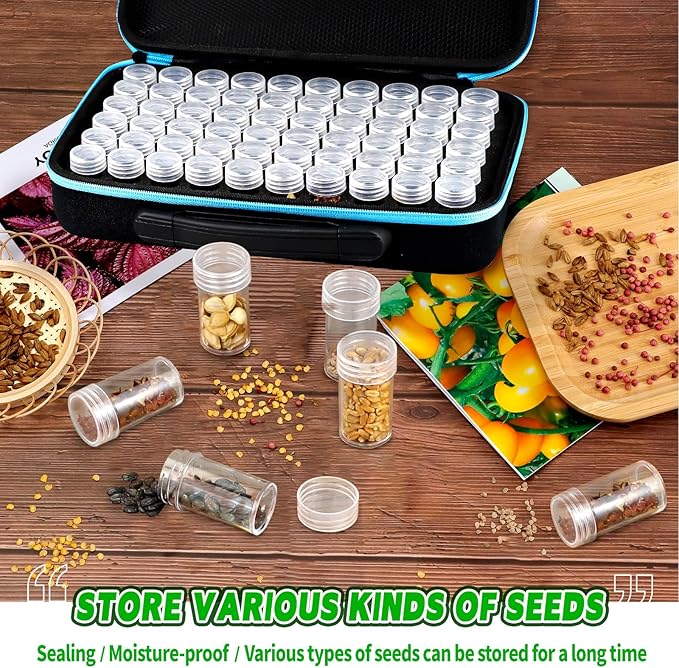 60-Slots Seed Storage Organizer, Sturdy Seed Organizer Storage Box with Label Stickers, Seed Storage Container for Flower Vegetable Plants Garden Seeds Vegetable & Clover Seeds(Seeds not Included)