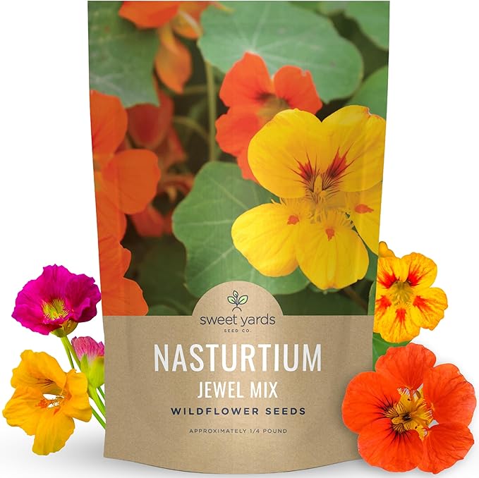 Nasturtium Jewel Mix - Bulk 1/4 Pound Pouch - 750 Flower Seeds for Planting - Tropaeolum majus