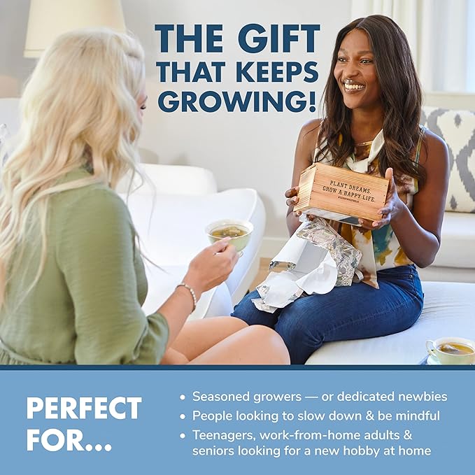 Bonsai Tree Seed Starter Kit - Mini Bonsai Plant Growing Kit, 4 Types of Seeds, Potting Soil, Jute Bags, Pruning Shears Scissor Tool, Plant Markers, Wood Gift Box, Day Gardening Gifts for Women