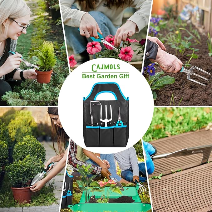 Ergonomic Garden Tool Set, Heavy Duty 11 Pcs Gardening Tool Bag Lightweight Aluminium Alloy Tools with Non-Slip Ergonomic Handle, Durable Storage Tote Bag, Gardening Hand Tools