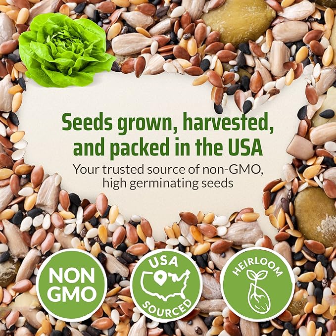 Rooted Acre 15 Lettuce & Green Seeds Pack | Non-GMO Heirloom Seeds | Garden Salad Greens Seeds | Hydroponic Vegetable Seeds for Planting Indoor | Romaine, Kale, Spinach, Arugula, & Butter Lettuce Seed
