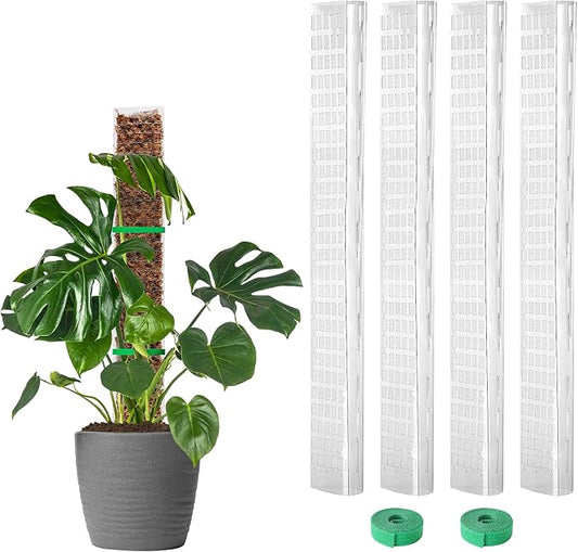 EOX 4 Pcs 24 Inch Plastic Moss Pole for Monstera, Large D Shaped Poles for Climbing Plants Work with Sphagnum Moss, 90 Inch Plant Stake Set of 4, Garden Ties