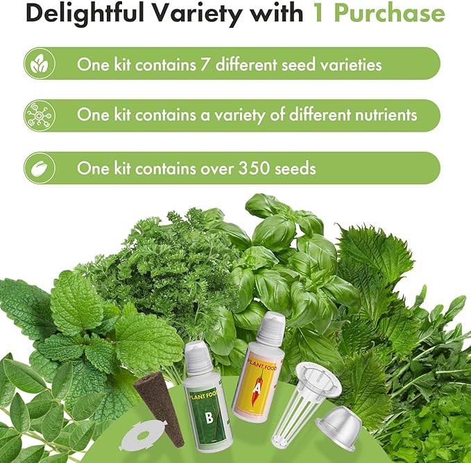 LYKOCLEAN Herb Seeds Pod Kit for AeroGarden, idoo, Ahopegarden, MUFGA Hydroponics Garden, 350+ Seeds, Include Cilantro, Basil, Parsley, Mint, Liquorice(7-Pods)