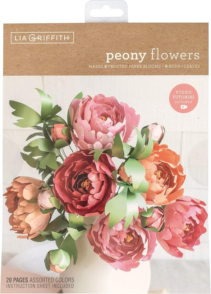 Lia Griffith Frosted Paper Peony Flowers, 8.5" x 11", Colors May Vary 20 Count