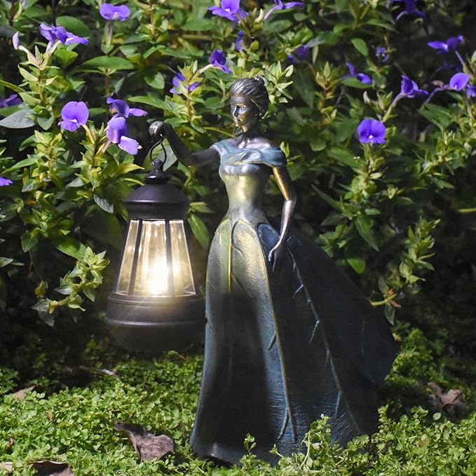 Fairy Garden Statue Solar Garden Decor with Lights for Yard Lawn Decorations Outdoor Patio Fairy Garden Decor Gardening Gifts for Women