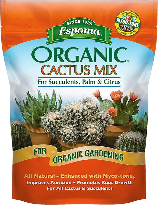 Espoma Organic Cactus Potting Soil Mix, Natural & Organic Soil for Cactus, Succulent, Palm, and Citrus grown in containers both indoors and outdoors, 4 qt, Pack of 2