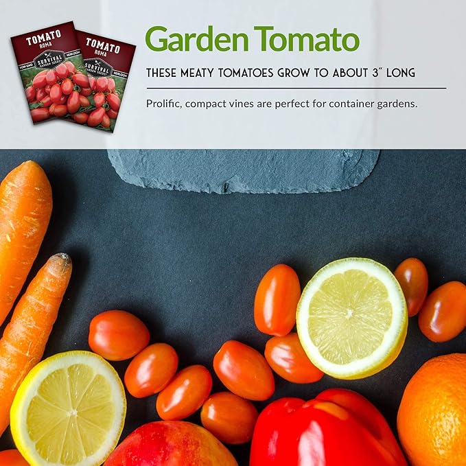 Survival Garden Seeds - Roma Tomato Seed for Planting - 2 Packs with Instructions to Plant and Grow Italian Roma Tomatoes in Your Home Vegetable Garden - Canning Favorite - Non-GMO Heirloom Variety