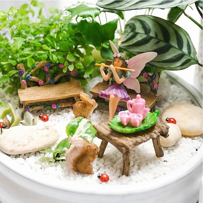 Fairy Garden Accessories Outdoor - Colorful Fairy Garden Starter Kit with a Fairy for a Garden and Miniature Furniture - 14 Piece Set