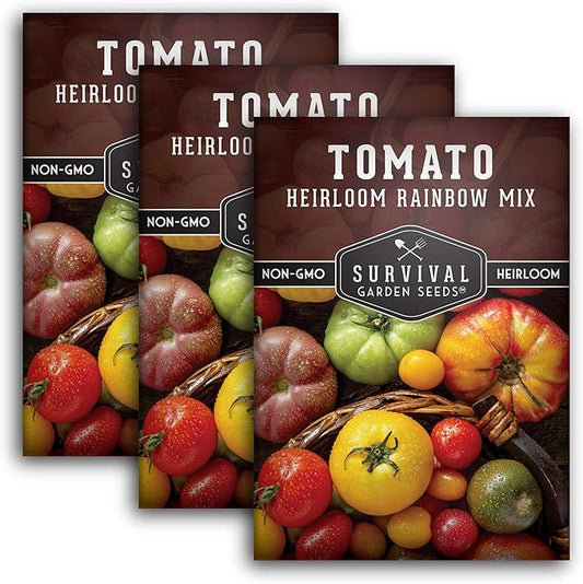 Survival Garden Seeds - Heirloom Rainbow Mix Tomato Seed for Planting - 3 Packets with Instructions to Plant and Grow in Your Home Vegetable Garden - Non-GMO Heirloom Variety - 3 Packs