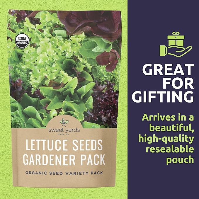 Organic Lettuce & Greens Seeds Variety Pack - 10 Individual Packs - 2025 Season - Buttercrunch, Arugula, Romaine, Kale and More! for Indoor & Outdoor Planting (Non-GMO, Certified Organic)