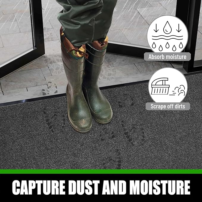 Commercial Grade Entrance Mat 3x5Ft Brush Step Entrance Rug with Striped Pattern&Rubber Border Indoor Outdoor Low Profile Rubber Entry Carpet Mat for Hallway,Home,High Traffic Area,Black