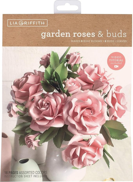 Lia Griffith Frosted Paper Flowers Garden Roses & Buds, 8.5" x 11", Assorted Colors 16 Pages