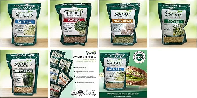 Nature Jims Sprout/Sprouting Seeds, Clover – Organic Non-GMO Premium Resealable Bag for Longer Freshness Rich in Vitamins, Minerals, Fiber, 16 oz