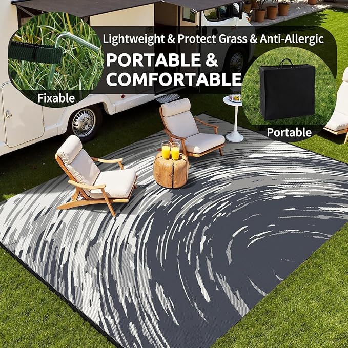 COCOER Modern Outdoor Rug 9x12 Reversible-Waterproof Outdoor Patio Rug-Quick Dry Outdoor Area Rugs Indoor Outdoor Rugs-Outside Rug Patio Decor for Porch Deck Balcony Backyard