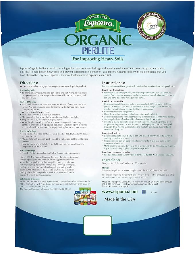 Espoma Organic Perlite; All Natural and Approved for Organic Gardening. Helps Loosen and Aerate Heavy Soils, Prevent Compaction & Promotes Root Growth – Pack of 1