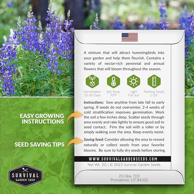 Survival Garden Seeds - Hummingbird Pollinator Mix Wildflower Seed for Planting - 2 Packs with Instructions to Plant & Grow Nectar Flowers in Your Home Vegetable Garden - Non-GMO Heirloom Varieties
