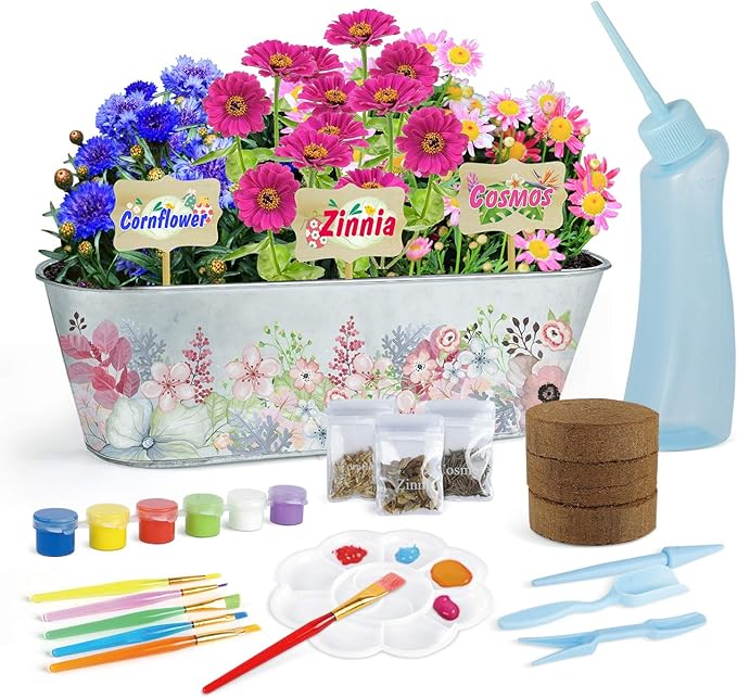 Kids Paint & Planting Flower Growing Kit, 27Pcs Childrens Gardening Plant Kits Arts & Crafts Garden Toy Set Birthday for Girls & Boys Age 4, 5, 6, 7, 8-12 Years Old