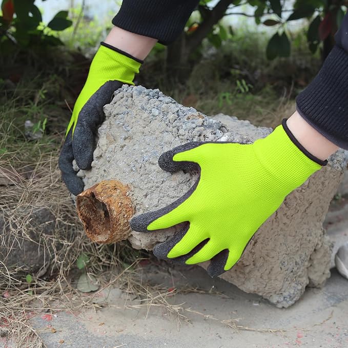 Evridwear Crinkle Latex Rubber Hand Coated Safety Work Gloves for Men Women General Multi Use Construction Warehouse Gardening Assembly Landscaping (Medium,12 Pairs Pack)