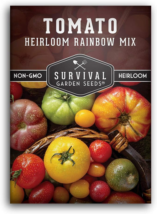 Survival Garden Seeds - Heirloom Rainbow Mix Tomato Seed for Planting - Packet with Instructions to Plant & Grow in Your Home Vegetable Garden - Non-GMO Heirloom Rainbow Tomato Seeds Variety Pack