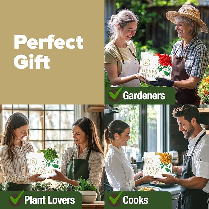 HOME GROWN Deluxe 8 Herb Garden Kit – Unique Mother's Day Gardening Gift for Women, Mom, Her – Perfect Kitchen Gifts for Gardeners, Friends, New Home, Housewarming, and Herb Plant Starter Kit