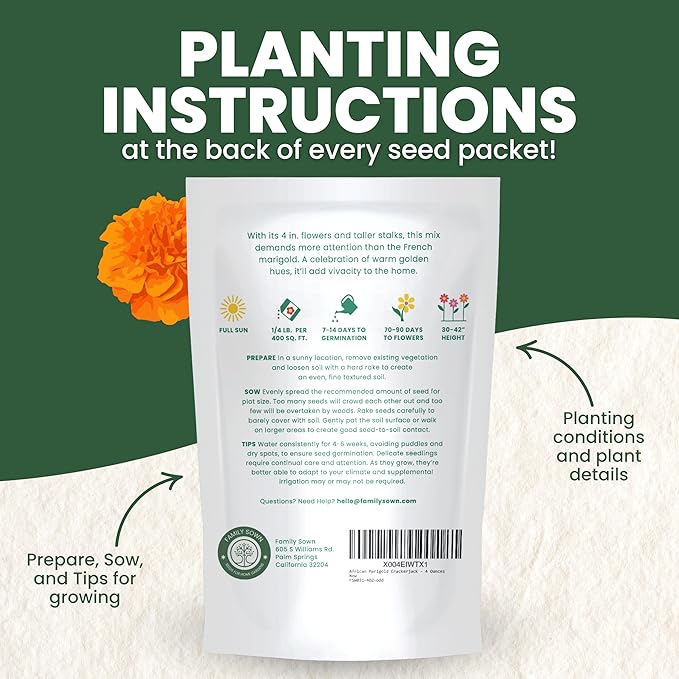 African Marigold Crackerjack - Bulk 1/4 Pound Pouch - 40,000 Flower Seeds for Planting - Tagetes erecta